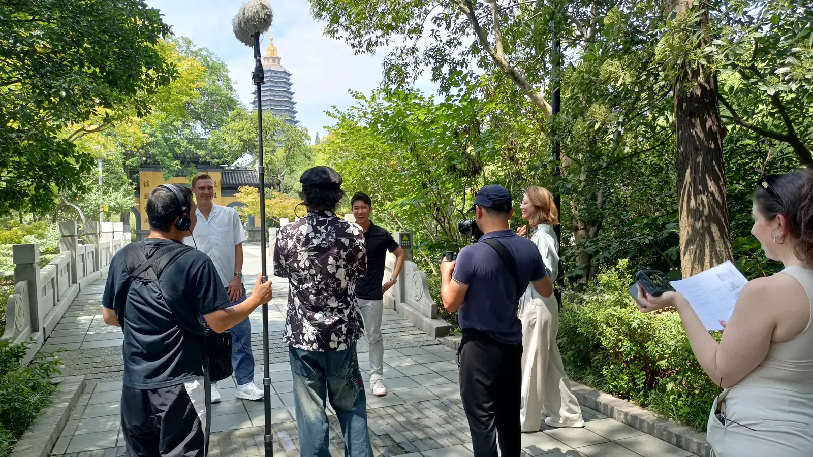 International production crew filming on location in China