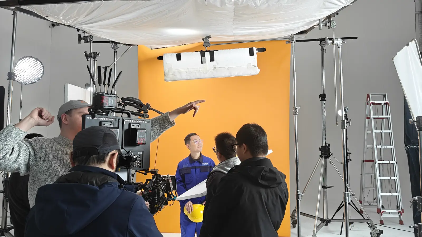 Film crew working with a local production team in China