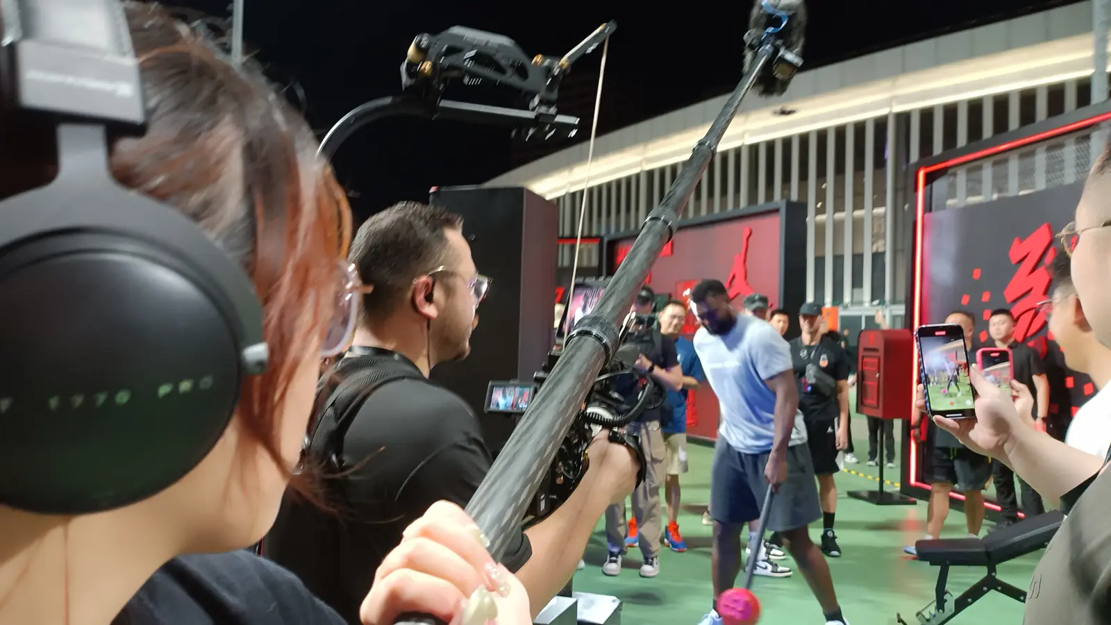 Production team working on location in China